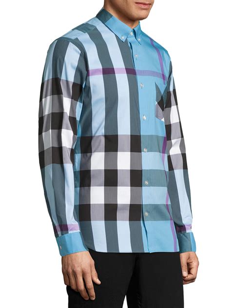 burberry thornaby shirt cheap|BURBERRY Men's Thornaby Blue Check Shirt XL .